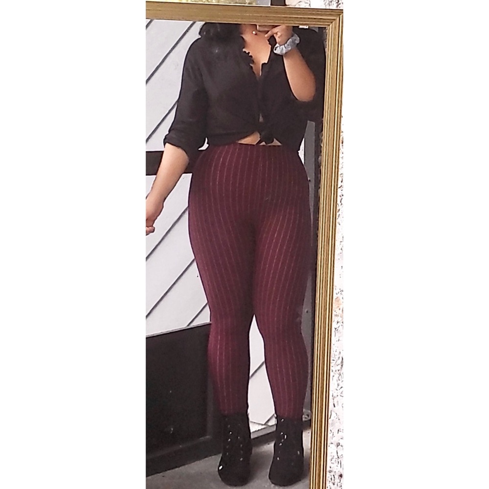 Forever 21 Burgundy Pinstripe Leggings BUY1 GET1 FREE
